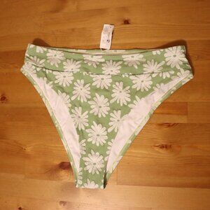 Cupshe Swim bottom Light Green Floral High Waisted Bikini Bottom, size XL